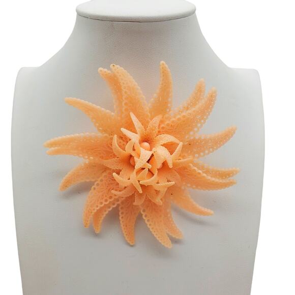 Pale Peach Celluloid Flower Brooch Huge 4" Early Plastic Pin Acrylic Corsage - Picture 2 of 9